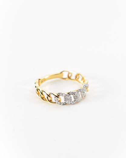 Yellow Gold Diamond Cuban Link Women’s Ring