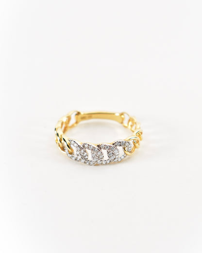 Yellow Gold Diamond Cuban Link Women’s Ring