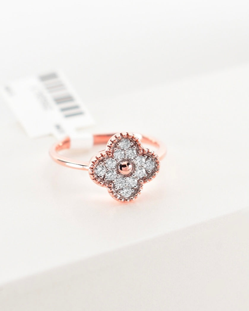 Full Diamond Clover Women's Rose Gold Ring