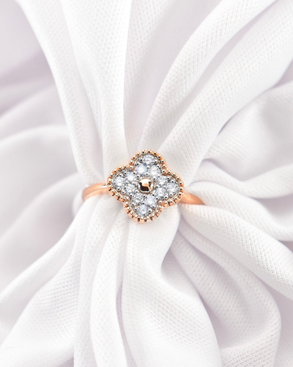 Clover Shape Ring with Coco Diamonds, 14k Rose Gold - Mills Jewelers