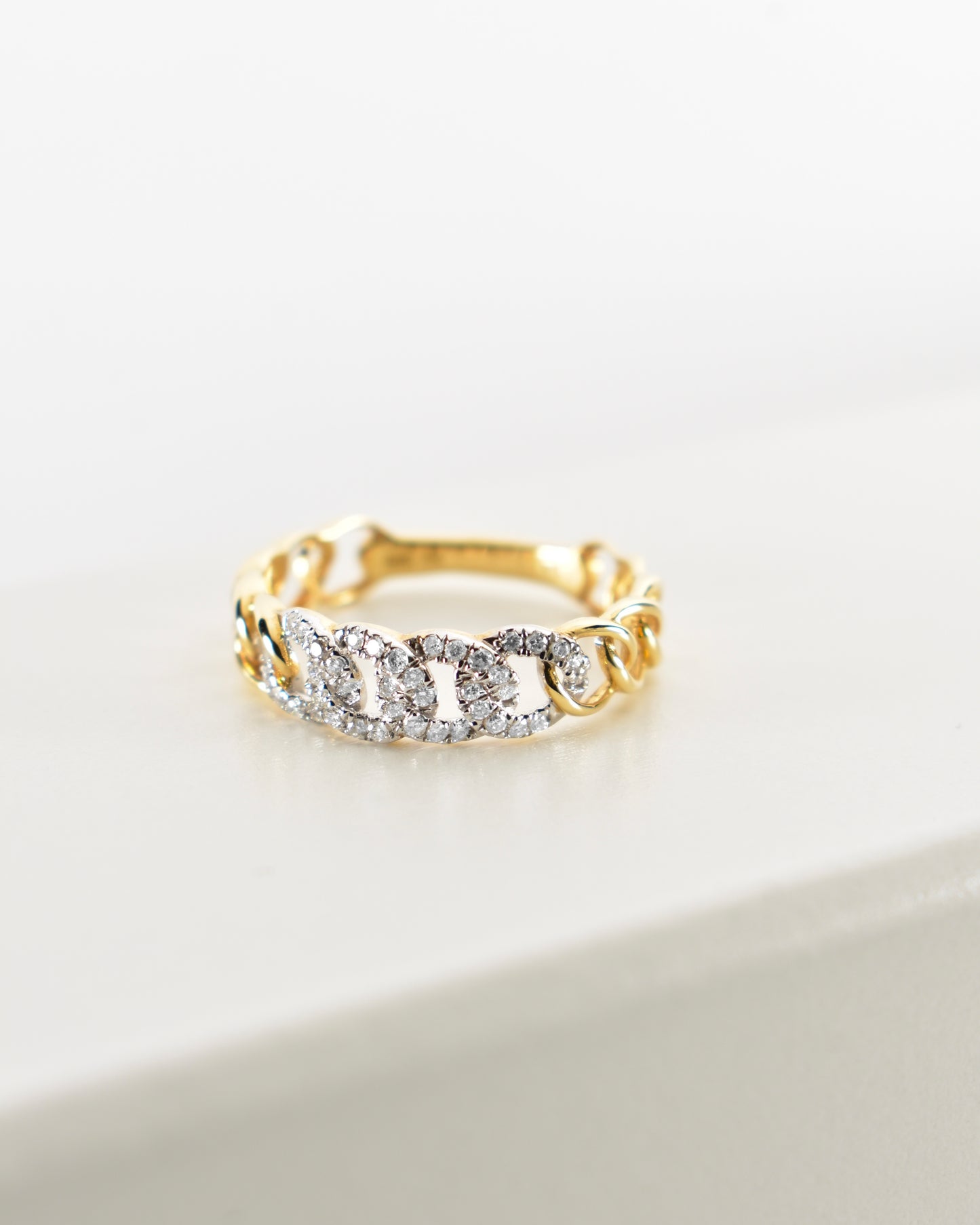 Yellow Gold Diamond Cuban Link Women’s Ring