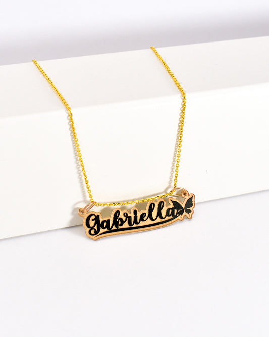 Premium Underlined Calligraphy Cursive with Butterfly Gold Name Necklace