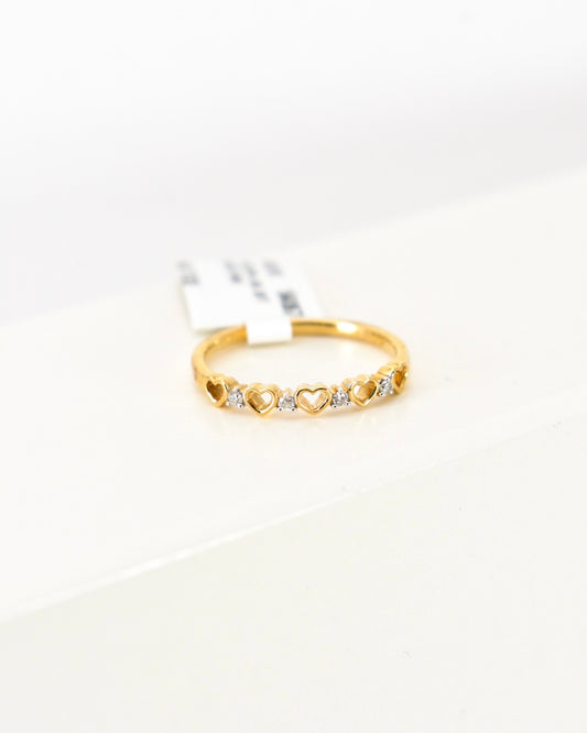 Yellow Gold Diamond Open Hearts Women's Ring