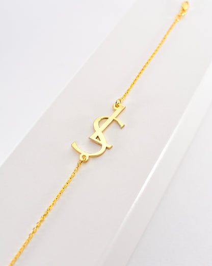 Personalized Stacked Initial Solid Gold Bracelet