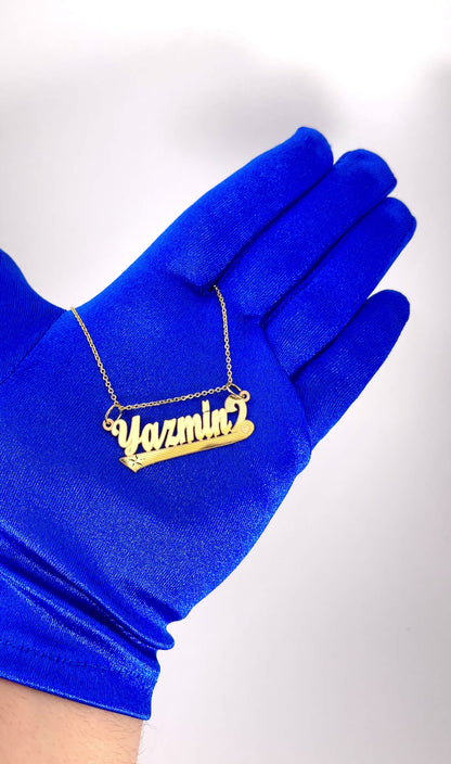 Underlined with Diamond Cut Star Cursive Gold Name Necklace