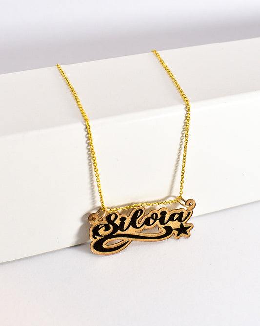 Premium Calligraphy Cursive with bottom Swirl and Star Gold Name Necklace