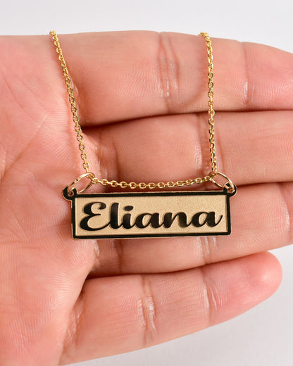 Premium Rectangle Bar Gold Name Necklace