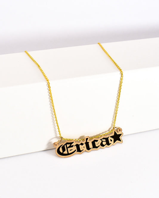 Premium Minimalist Old English with Star Gold Name Necklace