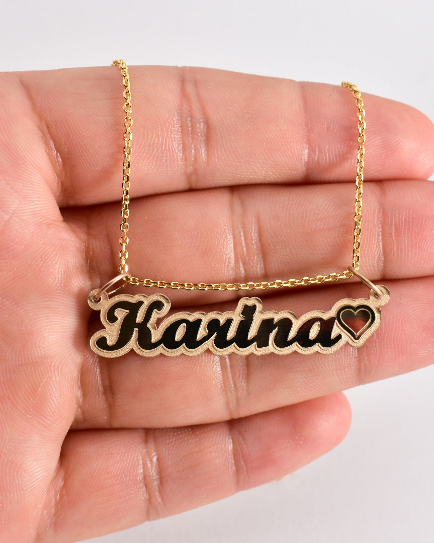 Premium Minimalist Cursive With Heart Gold Name Necklace