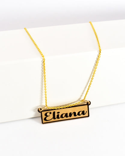 Premium Rectangle Bar Gold Name Necklace