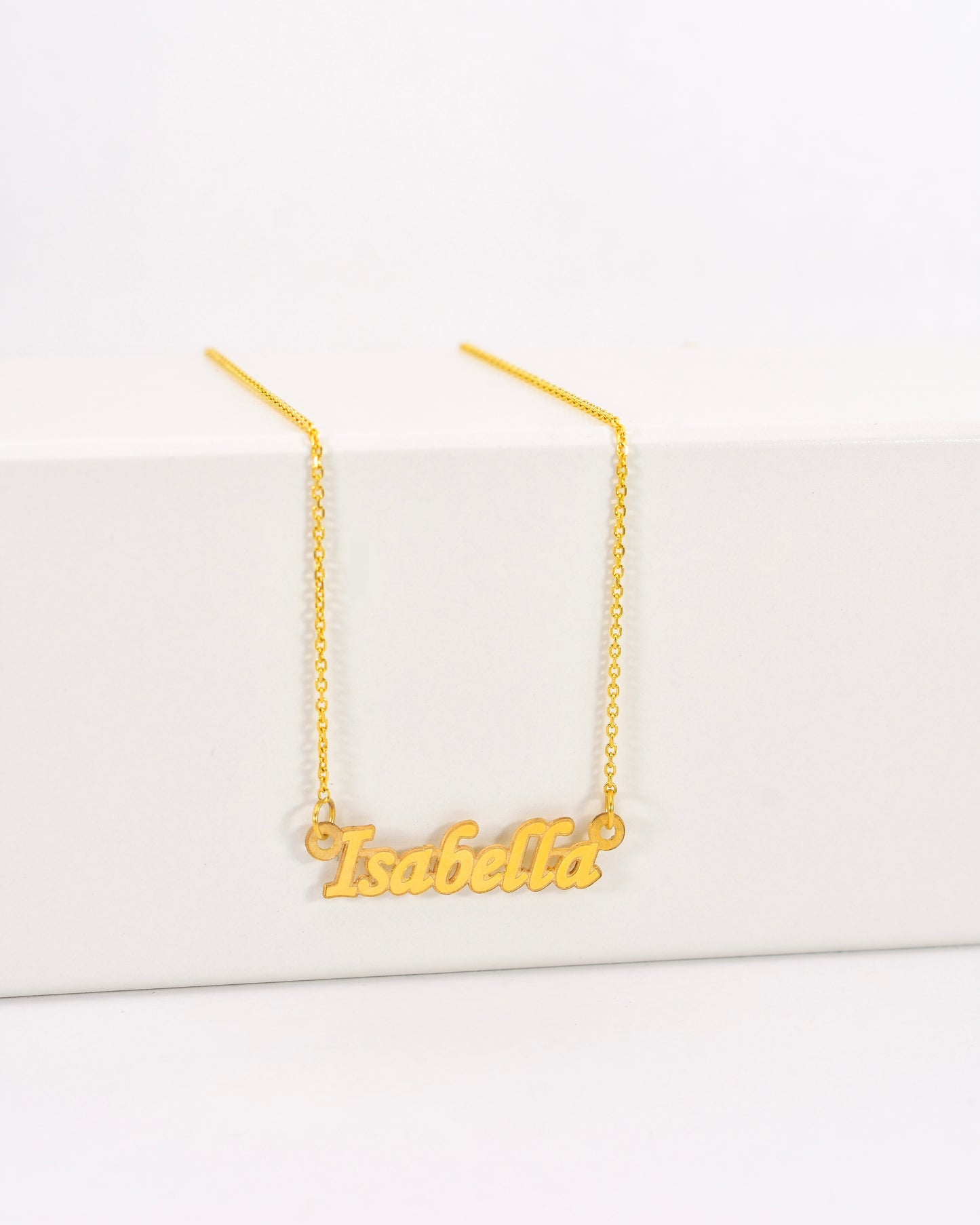 Yellow Gold Fancy Print Mini Name Necklace