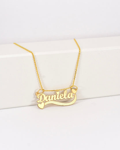 Shooting Star Heart Cursive Gold Name Necklace