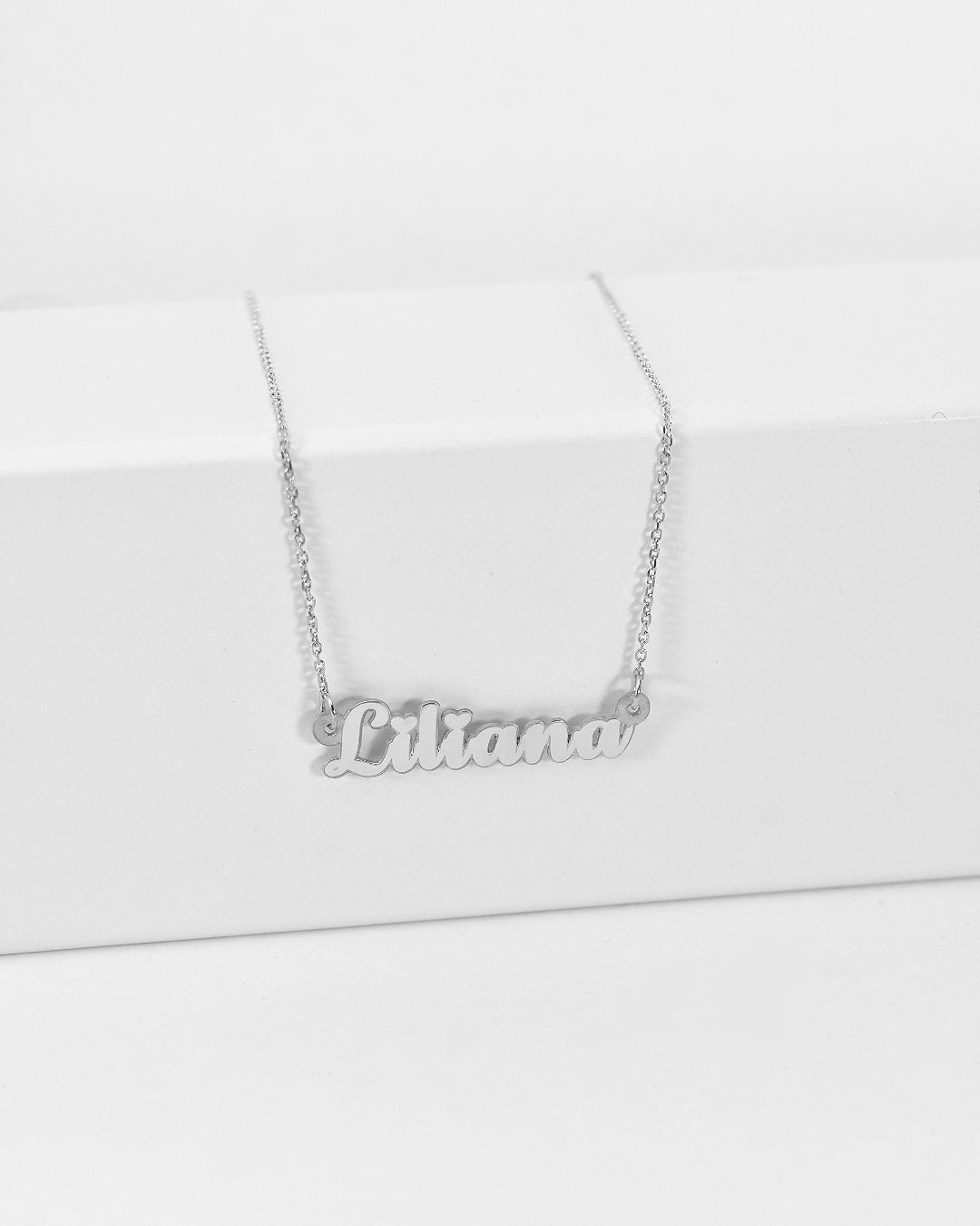 Sterling Silver Mini Calligraphy Name Necklace with Heart