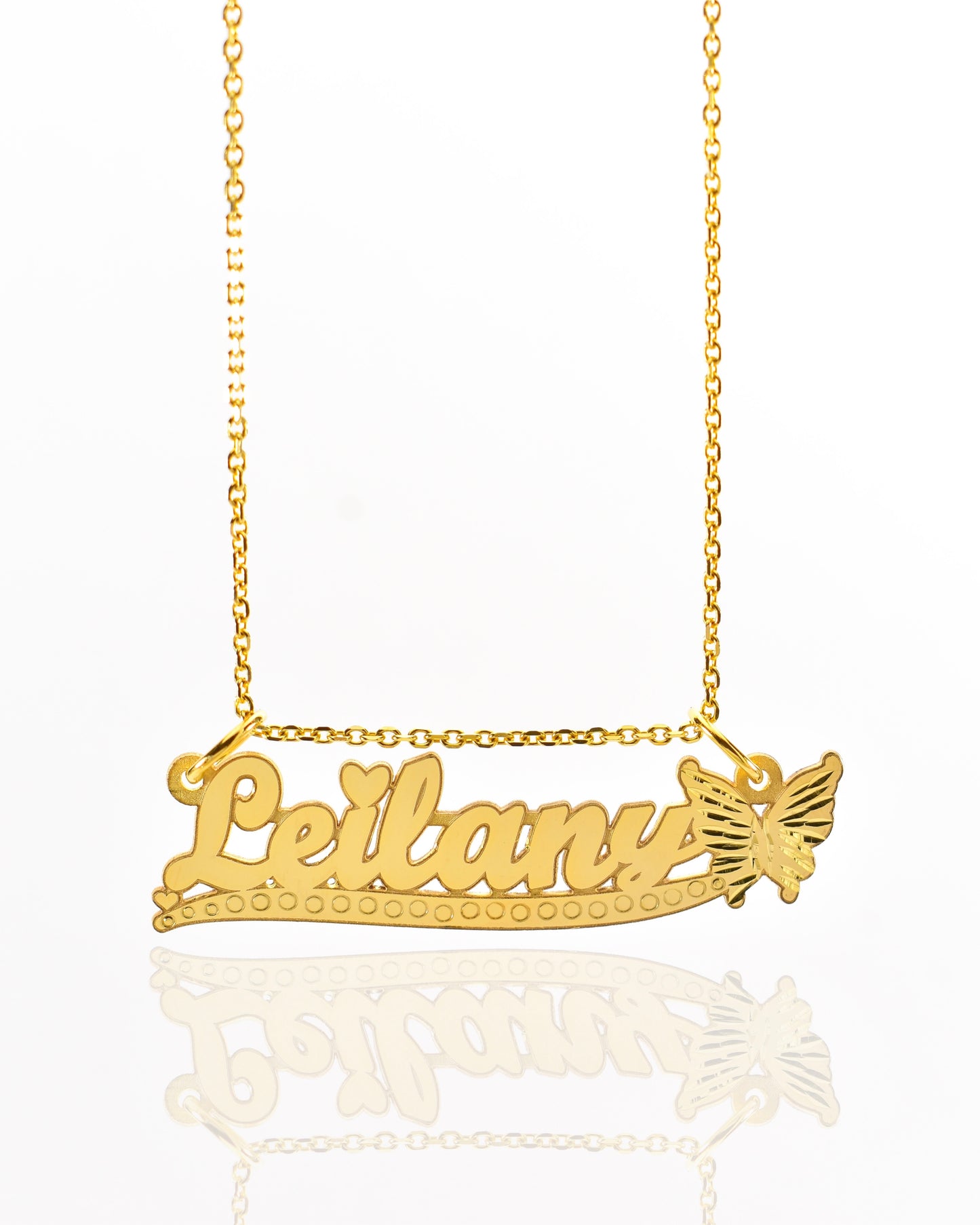 Underlined Diamond Cut Butterfly Cursive Gold Name Necklace