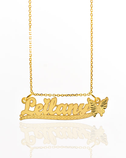 Underlined Diamond Cut Butterfly Cursive Gold Name Necklace