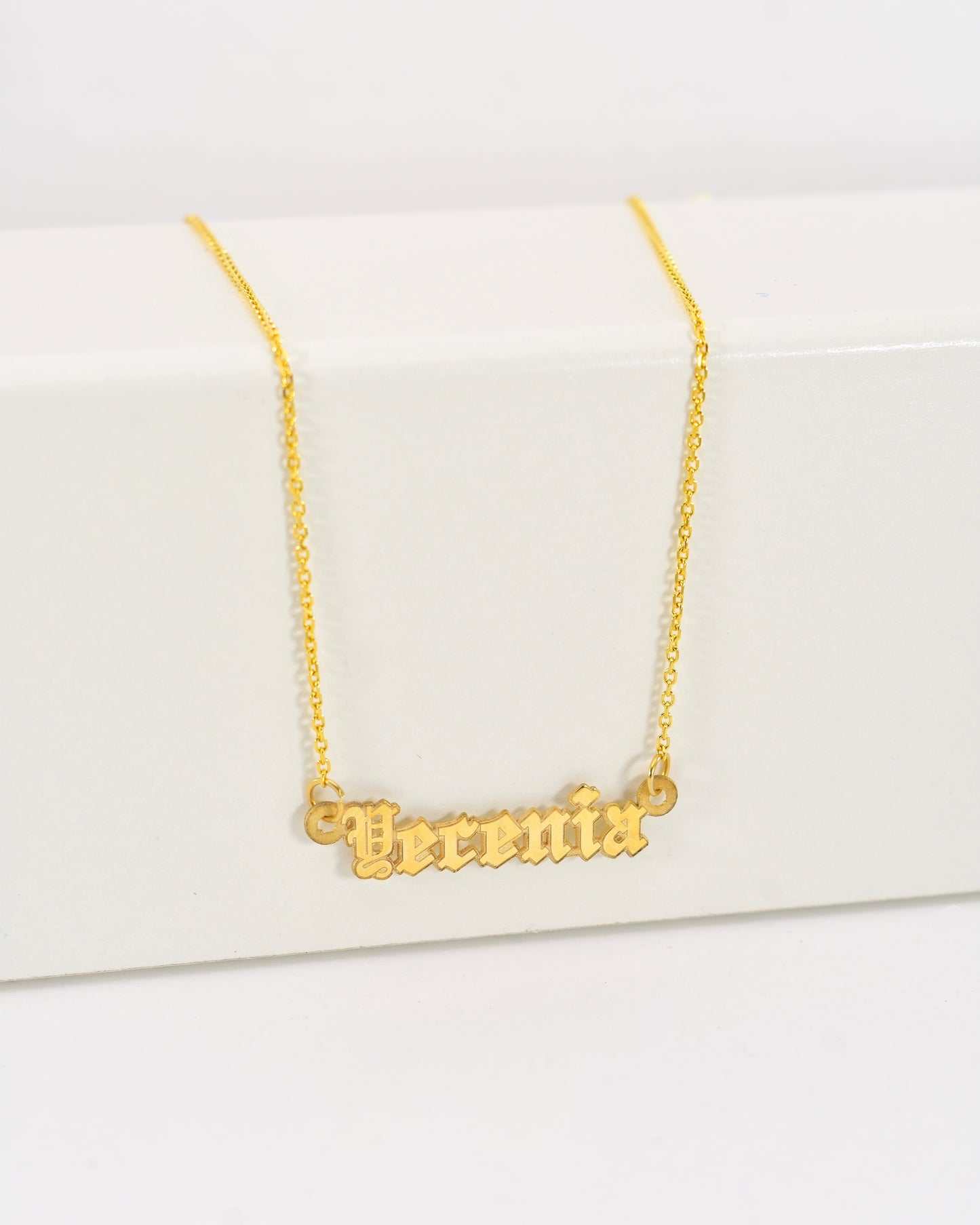 Yellow Gold Old English Mini Name Necklace