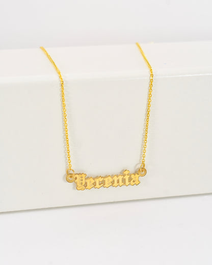 Yellow Gold Old English Mini Name Necklace