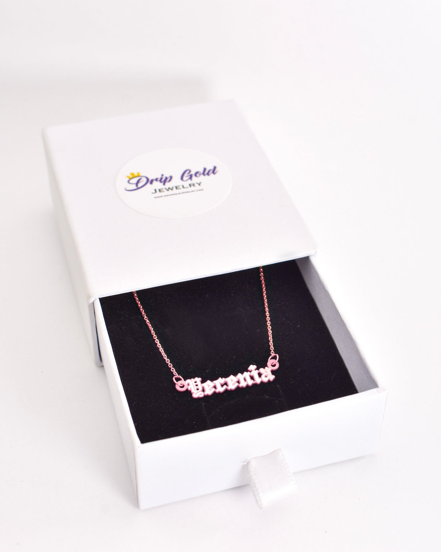 Rose Gold Old English Mini Name Necklace