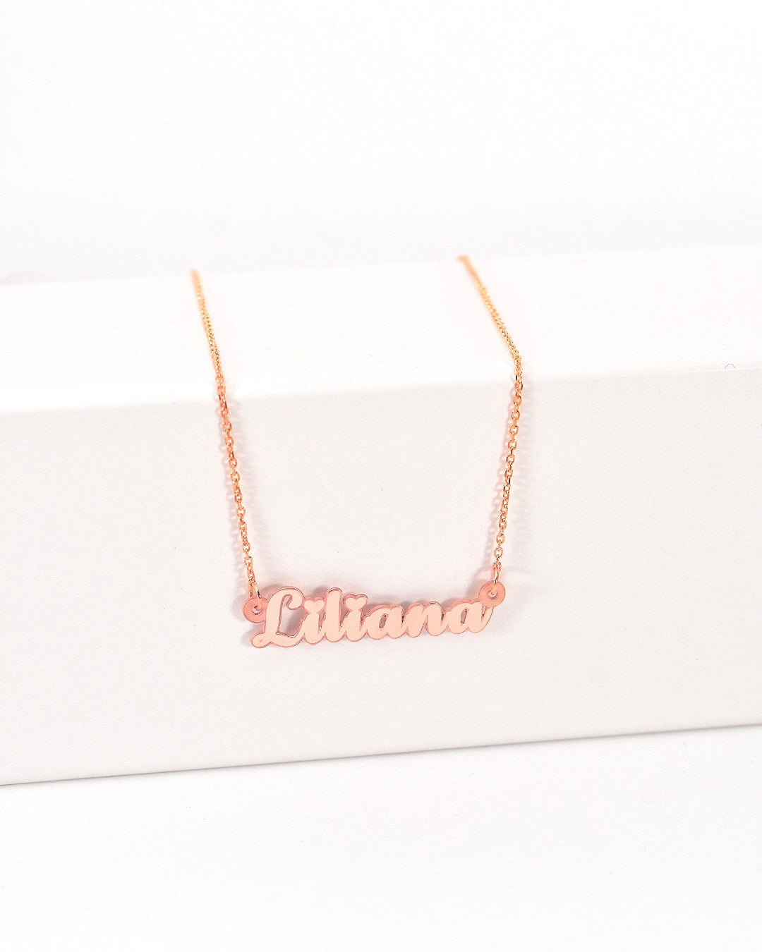 Rose Gold Mini Calligraphy Name Necklace with Heart