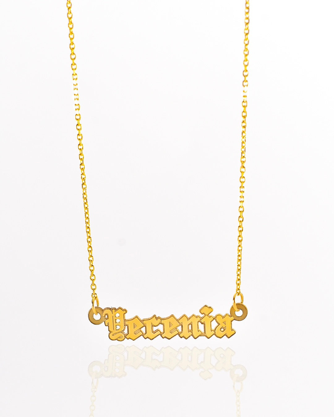 Yellow Gold Old English Mini Name Necklace