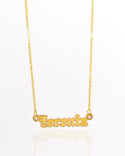 Yellow Gold Old English Mini Name Necklace