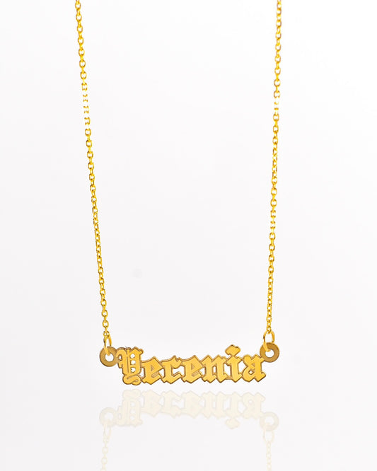 Yellow Gold Old English Mini Name Necklace