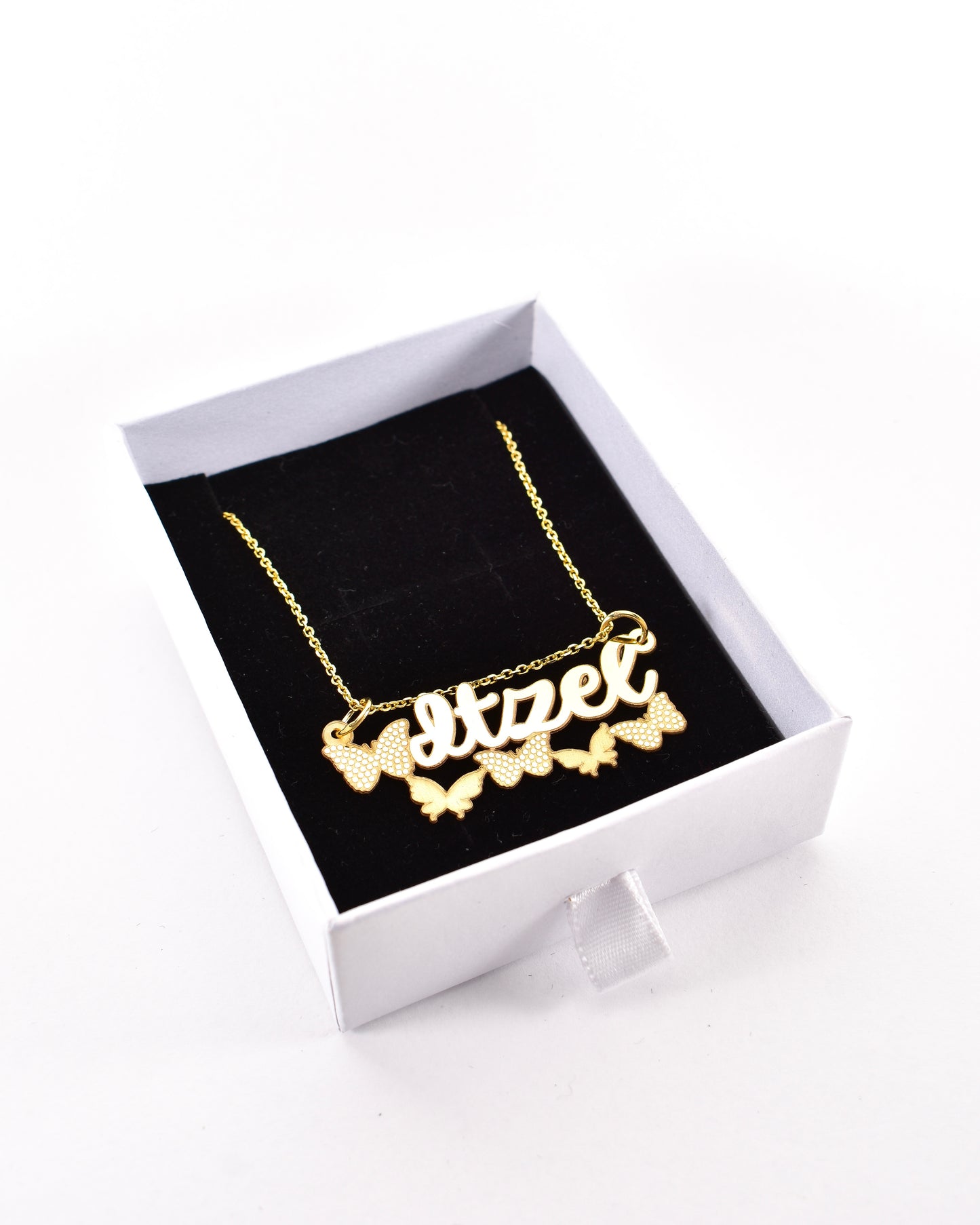 Five Butterfly Cursive Gold Name Necklace