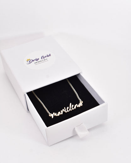 Long Calligraphy Script Name Necklace ( GOLD -or- SILVER)