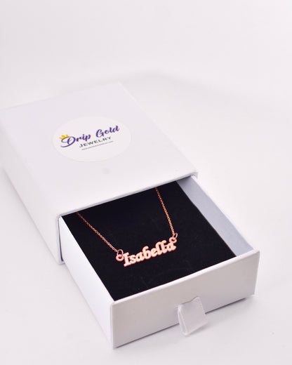 Rose Gold Fancy Print Mini Name Necklace