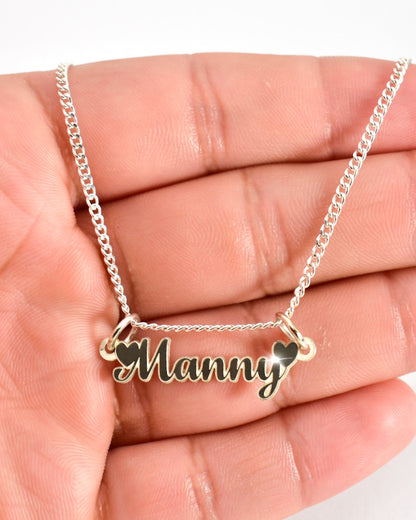 Mini Calligraphy Double Heart Name Necklace ( GOLD -or- SILVER)