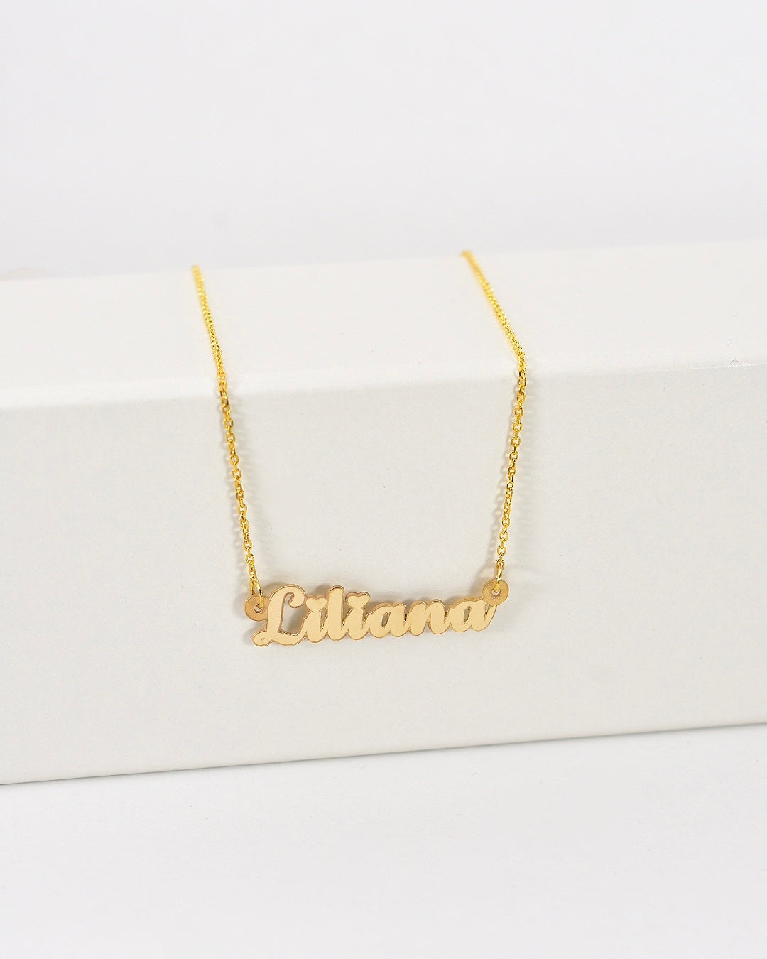 Yellow Gold Mini Calligraphy Name Necklace with Heart