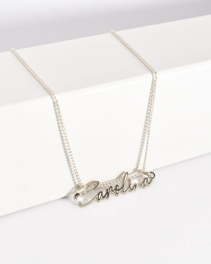 Long Calligraphy Script Name Necklace ( GOLD -or- SILVER)