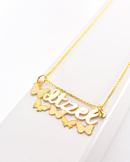 Five Butterfly Cursive Gold Name Necklace