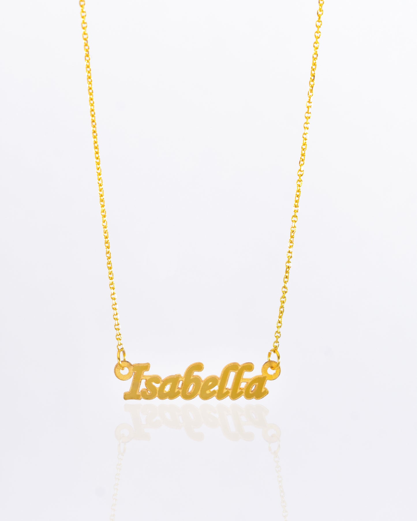 Yellow Gold Fancy Print Mini Name Necklace