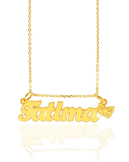 Single Butterfly Cursive Gold Name Necklace