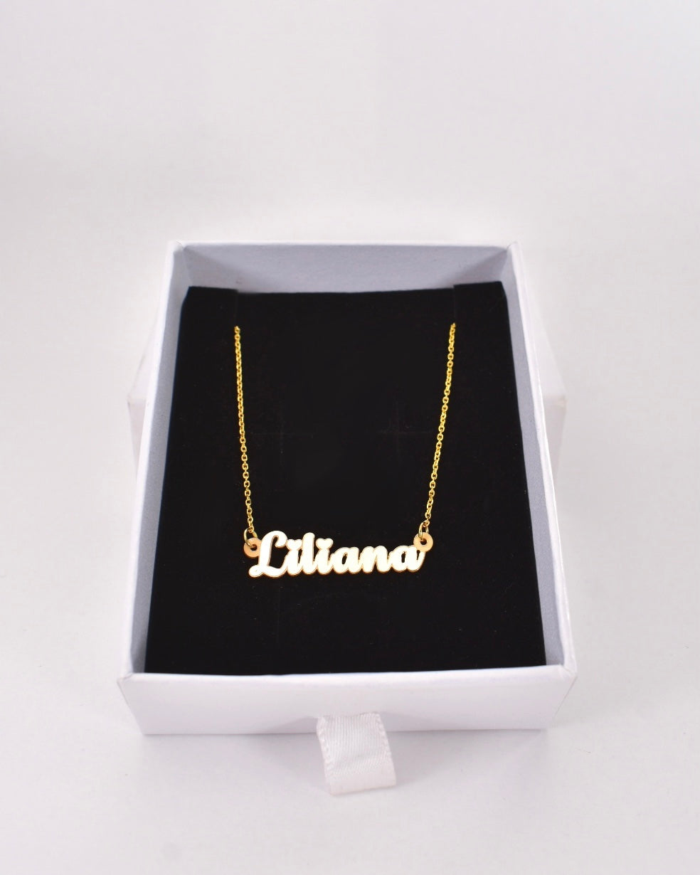 Yellow Gold Mini Calligraphy Name Necklace with Heart