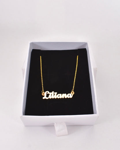 Yellow Gold Mini Calligraphy Name Necklace with Heart