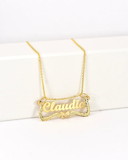 Diamond Cut Swirl Cursive Butterfly Gold Name Necklace