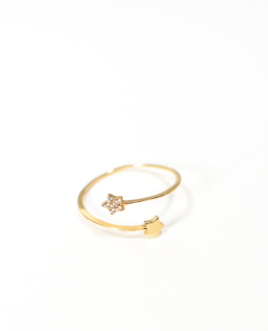 One Size Double Sparkling Star Stackable Woman Ring in 14k Solid Gold