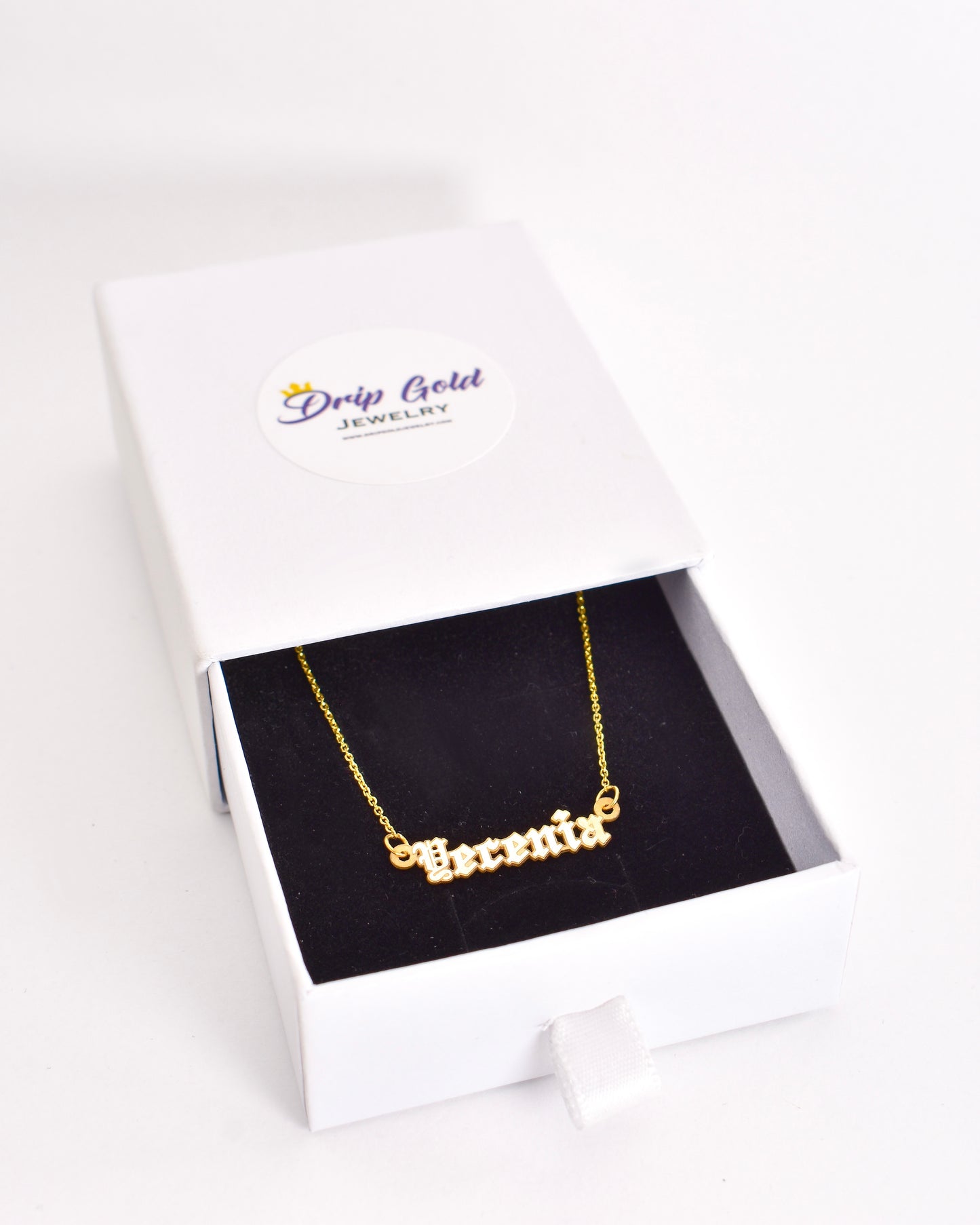 Yellow Gold Old English Mini Name Necklace