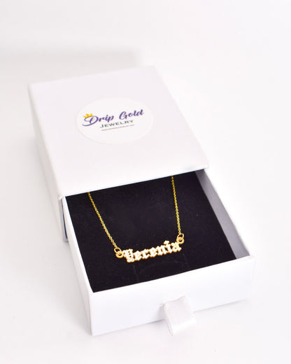 Yellow Gold Old English Mini Name Necklace