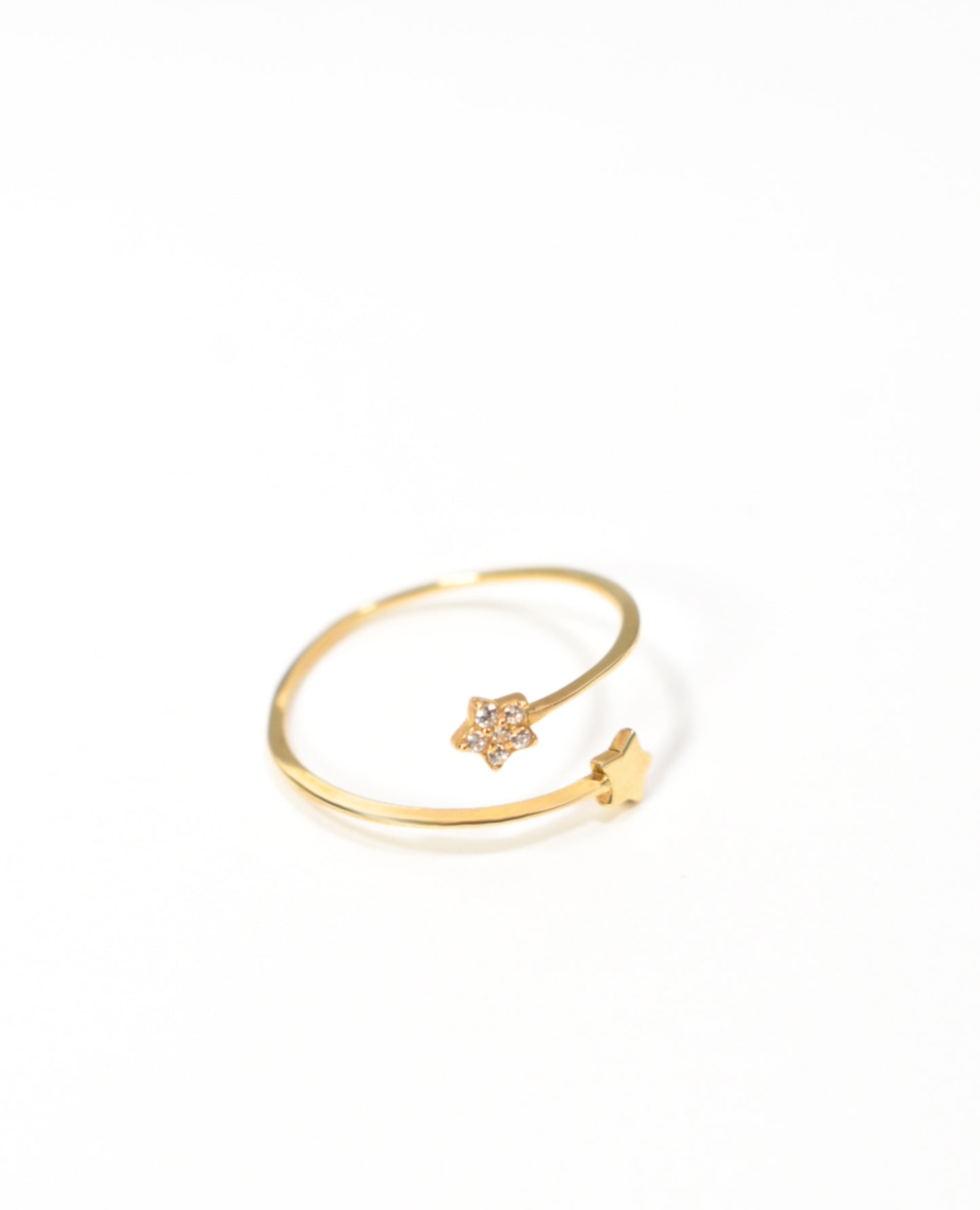 One Size Double Sparkling Star Stackable Woman Ring in 14k Solid Gold