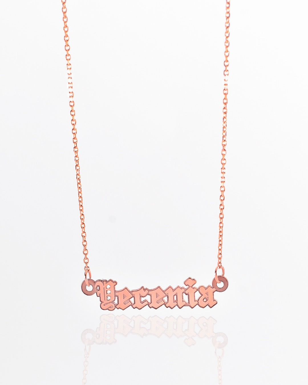 Rose Gold Old English Mini Name Necklace