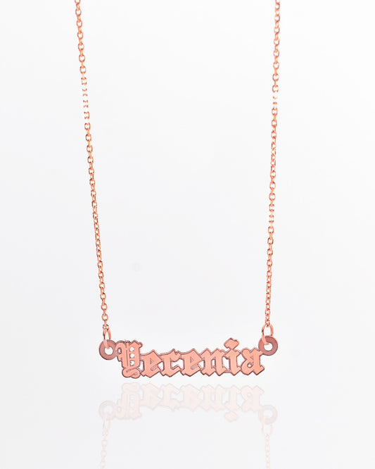 Rose Gold Old English Mini Name Necklace