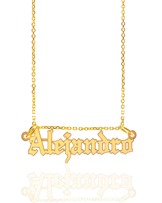 Modern Old English Simple Gold Name Necklace