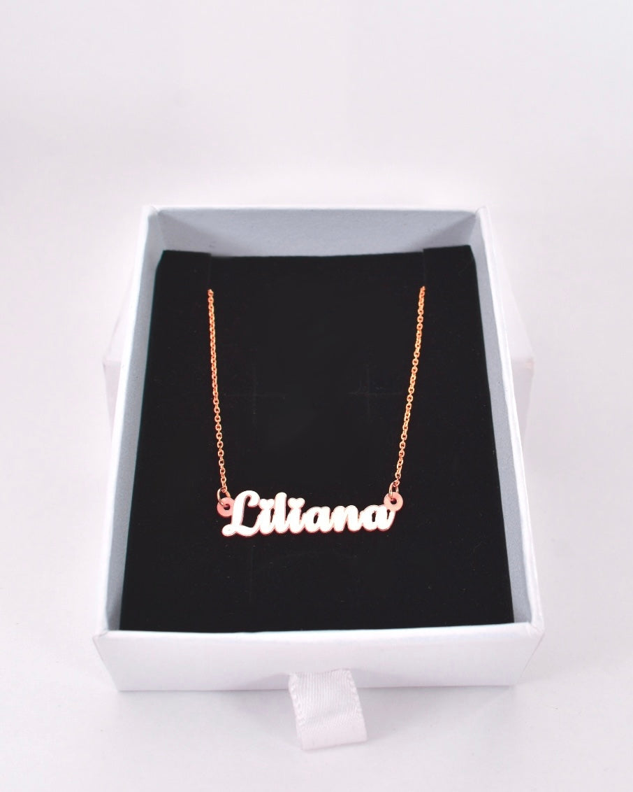 Rose Gold Mini Calligraphy Name Necklace with Heart