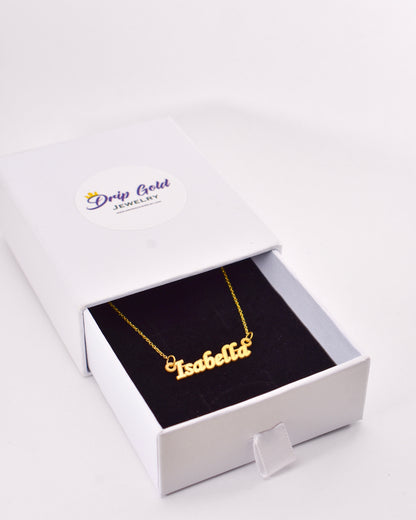 Yellow Gold Fancy Print Mini Name Necklace