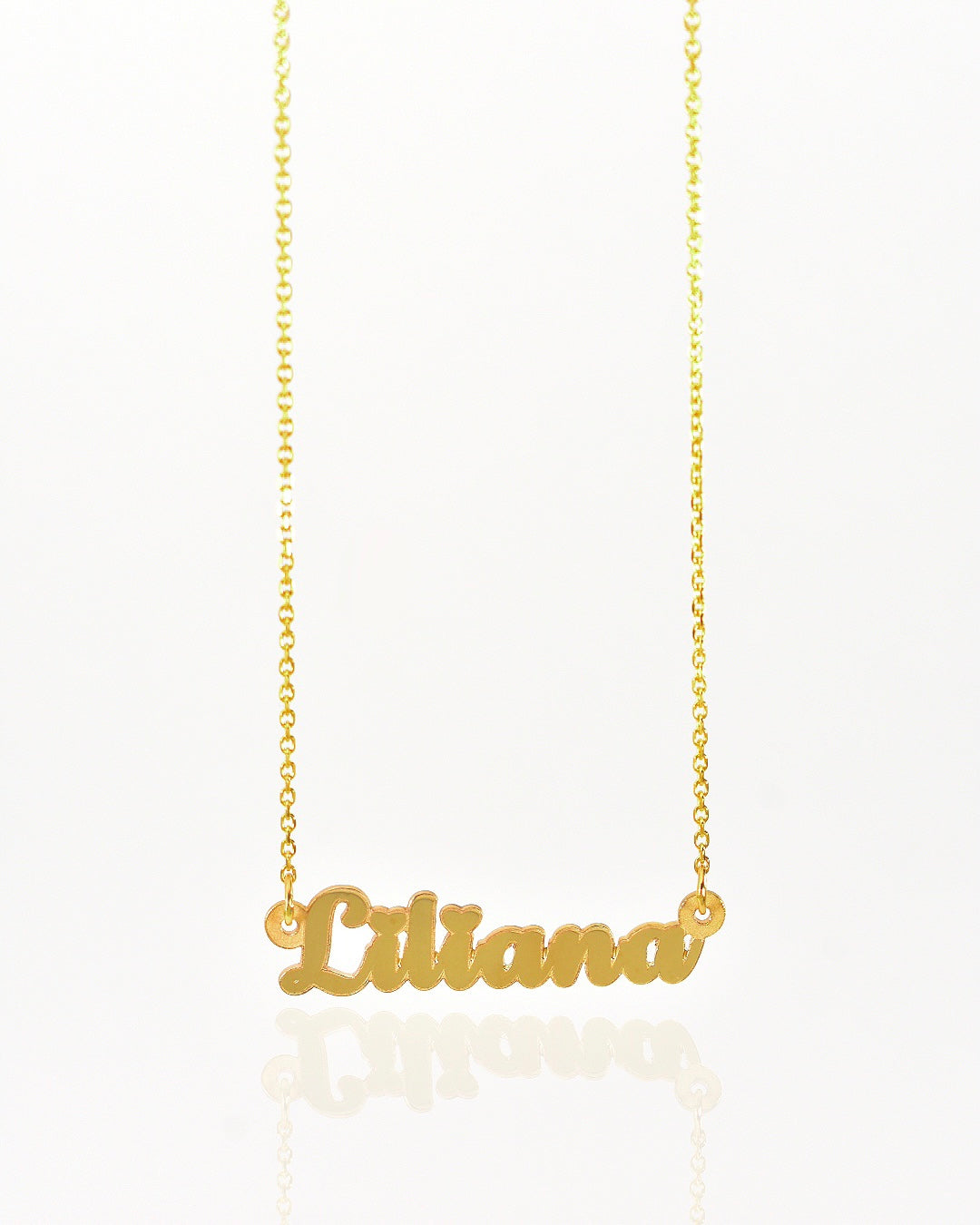 Yellow Gold Mini Calligraphy Name Necklace with Heart