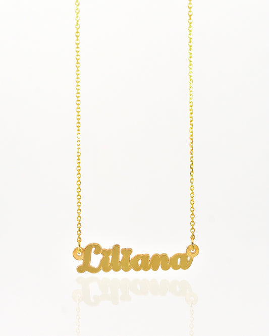 Yellow Gold Mini Calligraphy Name Necklace with Heart